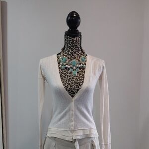 Club Monaco Cream Button-Up Knit Cardigan